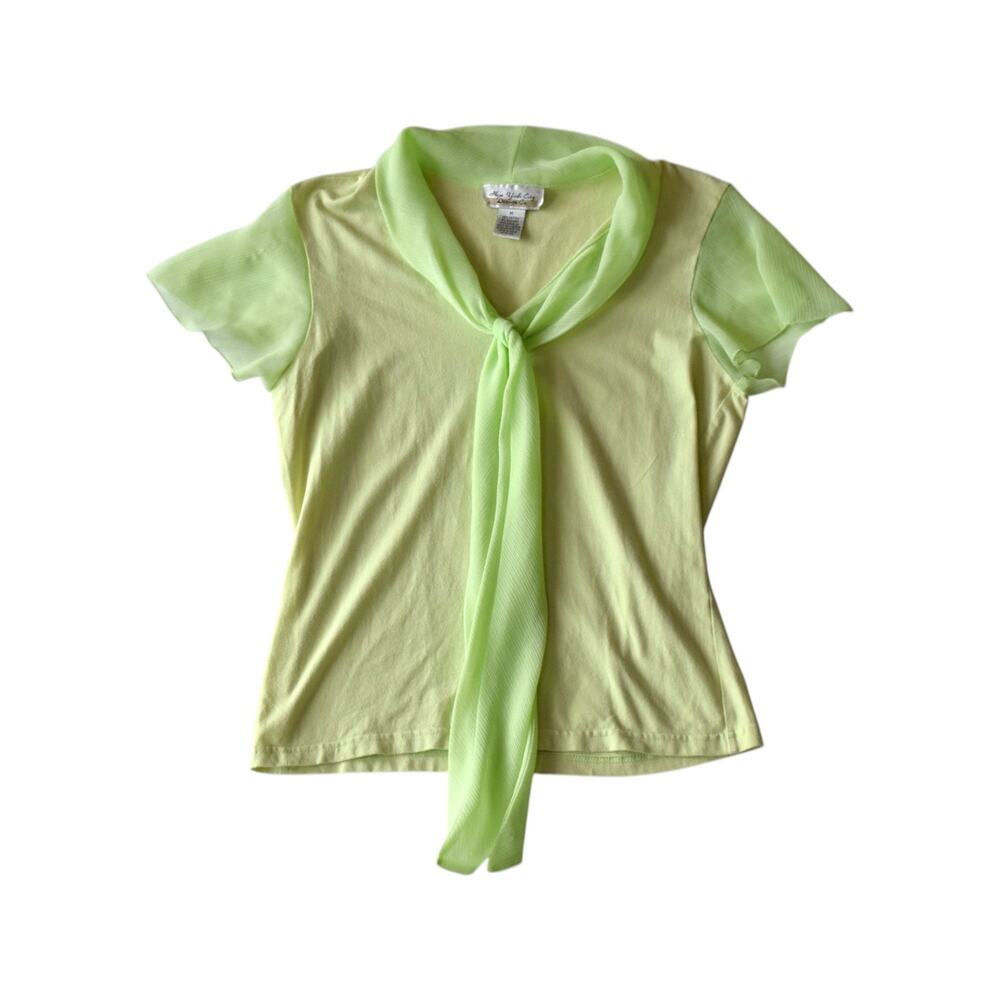 Vintage Lime Green Tie Neck Knit Top Size Medium - Picture 1 of 4